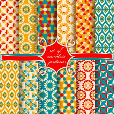 Sorunsuz vektör çizimler kümesi. Soyut şekiller ve dekoratif çiçek