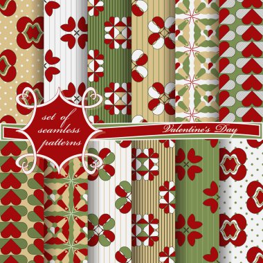 Sevgililer günü kesintisiz vektör çizim kümesi. Kalp, soyut formları 