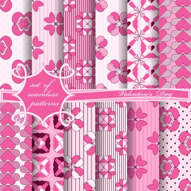 Sevgililer günü kesintisiz vektör çizim kümesi. Kalp, soyut formları 