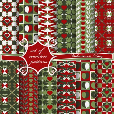 Sevgililer günü kesintisiz vektör çizim kümesi. Kalp, soyut formları, Dekoratif şekiller