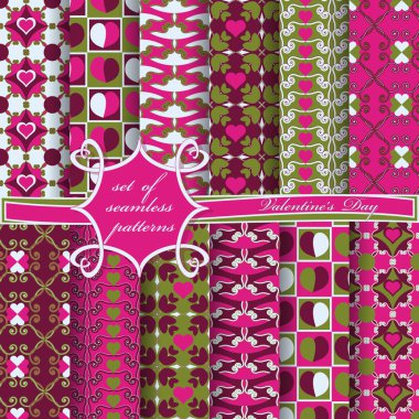 Sevgililer günü kesintisiz vektör çizim kümesi. Kalp, soyut formları, Dekoratif şekiller