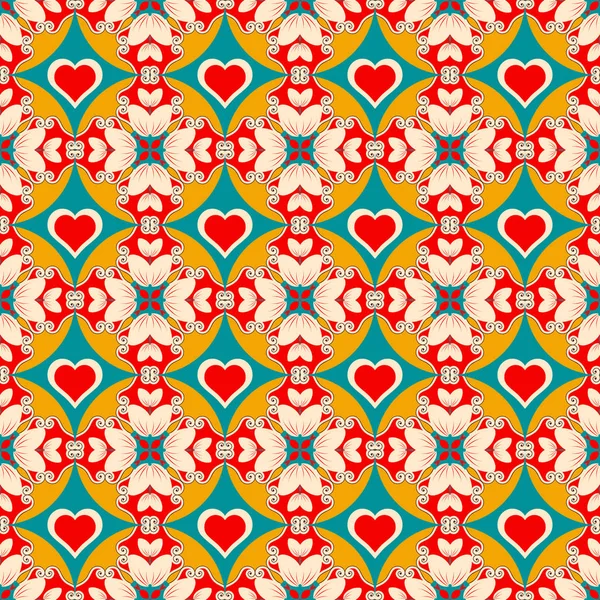 Бесшовная абстрактная векторная иллюстрация ко Дню Святого Валентина. Цветы, абстрактные формы, сердце — стоковый вектор