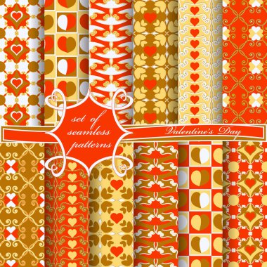 Sevgililer günü kesintisiz vektör çizim kümesi. Kalp, soyut formları, Dekoratif şekiller