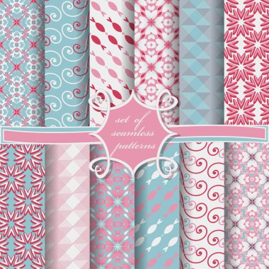 Sorunsuz vektör çizimler kümesi. Soyut şekiller ve dekoratif çiçek