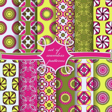 Sorunsuz vektör çizimler kümesi. Soyut şekiller, dekoratif çiçek