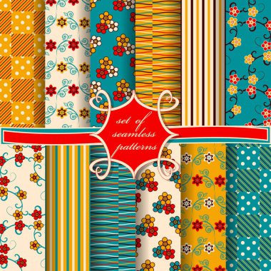 Sorunsuz vektör çizimler kümesi. Soyut şekiller ve dekoratif çiçek