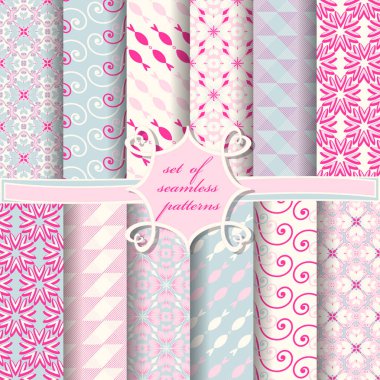 Sorunsuz vektör çizimler kümesi. Soyut şekiller ve dekoratif çiçek