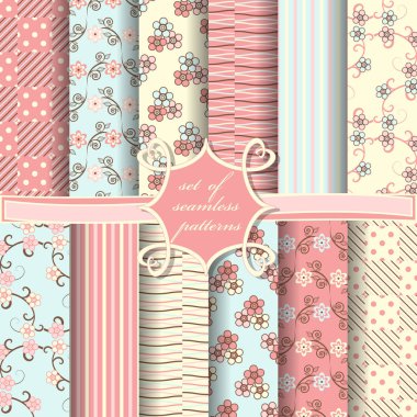 Sorunsuz vektör çizimler kümesi. Soyut şekiller ve dekoratif çiçek