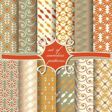 Sorunsuz vektör çizimler kümesi. Soyut şekiller ve dekoratif çiçek