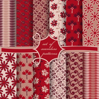 Sorunsuz vektör çizimler kümesi. Soyut şekiller ve dekoratif çiçek