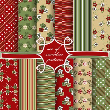 Sorunsuz vektör çizimler kümesi. Soyut şekiller ve dekoratif çiçek