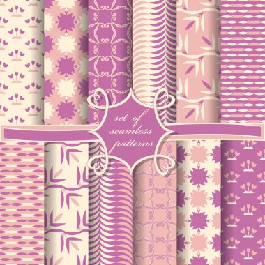 Sorunsuz vektör çizimler kümesi. Soyut şekiller ve dekoratif çiçek