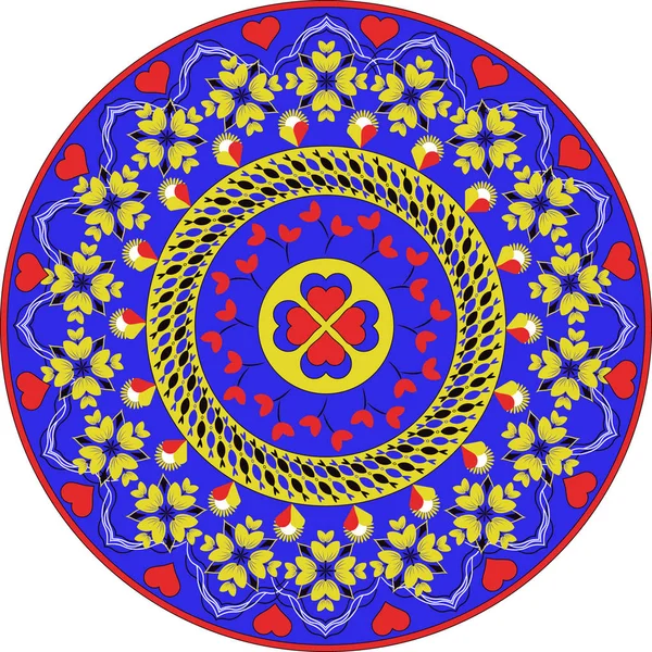 Modèle circulaire vectoriel pour la Saint-Valentin. Mandala avec coeurs, fleurs décoratives — Image vectorielle