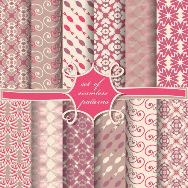 Sorunsuz vektör çizimler kümesi. Soyut şekiller ve dekoratif çiçek