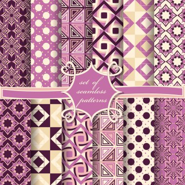 Sorunsuz vektör çizimler kümesi. Geometrik çiçekler, rakamlar