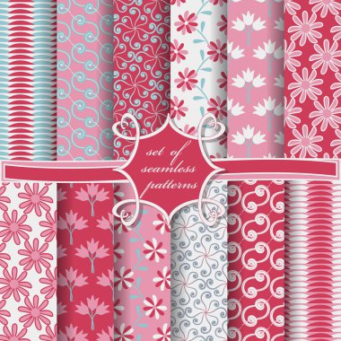 Sorunsuz vektör çizimler kümesi. Soyut şekiller ve dekoratif çiçek