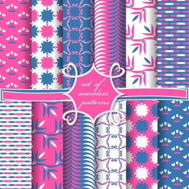 Sorunsuz vektör çizimler kümesi. Soyut şekiller ve dekoratif çiçek