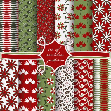 Sorunsuz vektör çizimler kümesi. Soyut şekiller ve dekoratif çiçek