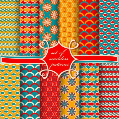 Sorunsuz vektör çizimler kümesi. Soyut Dekoratif şekiller