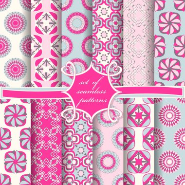 Sorunsuz vektör çizimler kümesi. Soyut şekiller, dekoratif çiçek