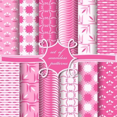 Sorunsuz vektör çizimler kümesi. Soyut şekiller ve dekoratif çiçek