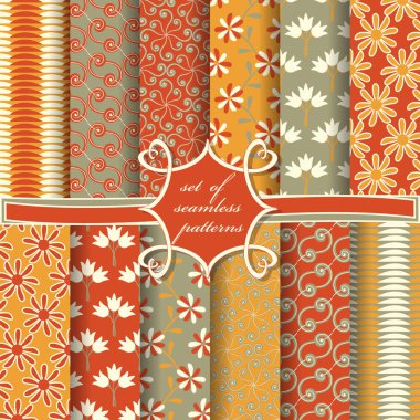 Sorunsuz vektör çizimler kümesi. Soyut şekiller ve dekoratif çiçek