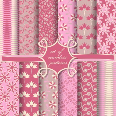 Sorunsuz vektör çizimler kümesi. Soyut şekiller ve dekoratif çiçek