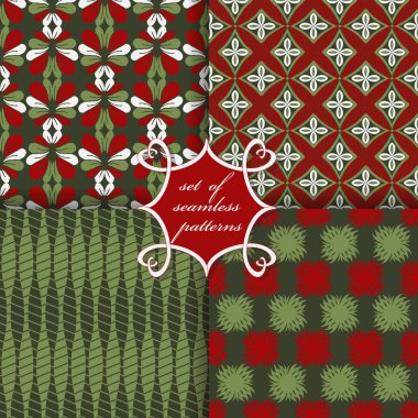 Sorunsuz vektör çizimler kümesi. Soyut şekiller ve dekoratif çiçek