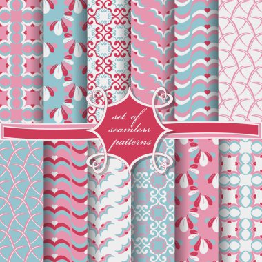 Sorunsuz vektör çizimler kümesi. Soyut şekiller ve dekoratif çiçek