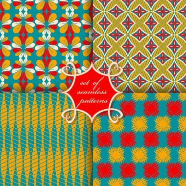 Sorunsuz vektör çizimler kümesi. Soyut şekiller ve dekoratif çiçek