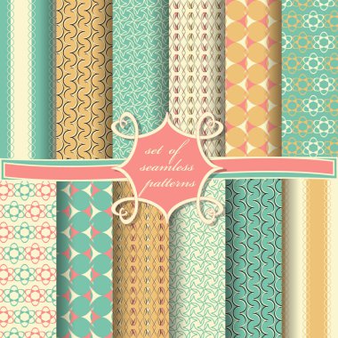 Sorunsuz vektör çizimler kümesi. Soyut şekiller ve dekoratif çiçek