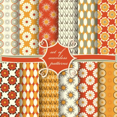 Sorunsuz vektör çizimler kümesi. Soyut şekiller ve dekoratif çiçek