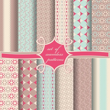 Sorunsuz vektör çizimler kümesi. Soyut şekiller ve dekoratif çiçek