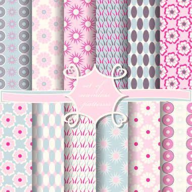 Sorunsuz vektör çizimler kümesi. Soyut şekiller ve dekoratif çiçek