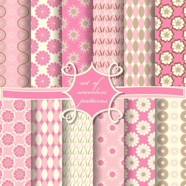 Sorunsuz vektör çizimler kümesi. Soyut şekiller ve dekoratif çiçek