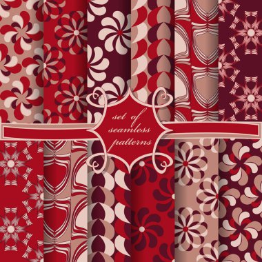 Sorunsuz vektör çizimler kümesi. Soyut şekiller ve dekoratif çiçek