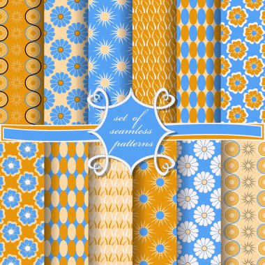 Sorunsuz vektör çizimler kümesi. Soyut şekiller ve dekoratif çiçek