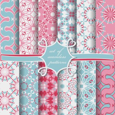 Sorunsuz vektör çizimler kümesi. Soyut şekiller ve dekoratif çiçek