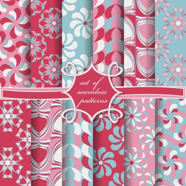 Sorunsuz vektör çizimler kümesi. Soyut şekiller ve dekoratif çiçek