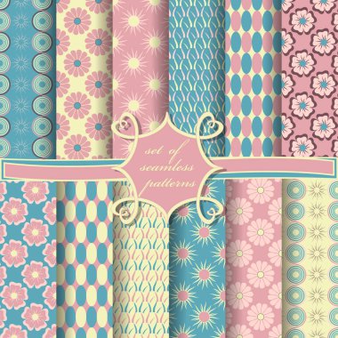 Sorunsuz vektör çizimler kümesi. Soyut şekiller ve dekoratif çiçek