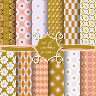 Sorunsuz vektör çizimler kümesi. Soyut şekiller ve dekoratif çiçek