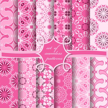 Sorunsuz vektör çizimler kümesi. Soyut şekiller ve dekoratif çiçek