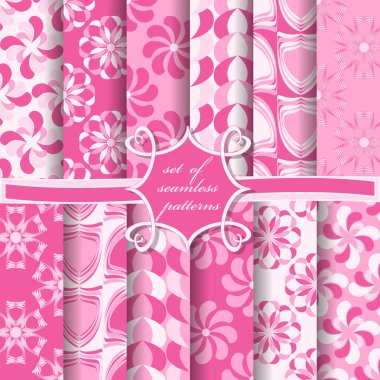 Sorunsuz vektör çizimler kümesi. Soyut şekiller ve dekoratif çiçek