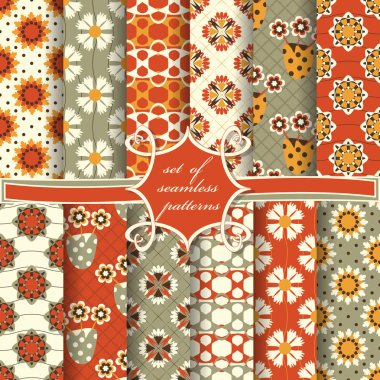 Sorunsuz vektör çizimler kümesi. Soyut şekiller ve dekoratif çiçek