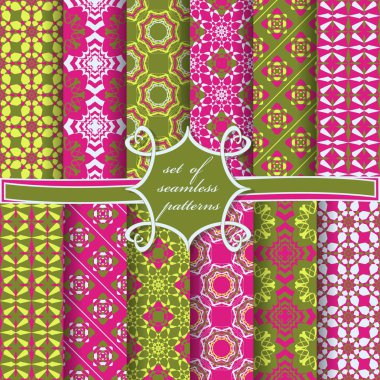 Sorunsuz vektör çizimler kümesi. Soyut şekiller ve dekoratif çiçek