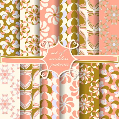 Sorunsuz vektör çizimler kümesi. Soyut şekiller ve dekoratif çiçek