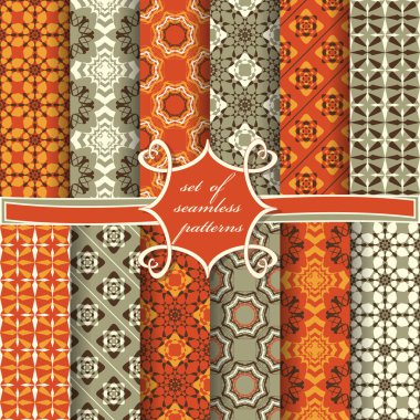 Sorunsuz vektör çizimler kümesi. Soyut şekiller ve dekoratif çiçek