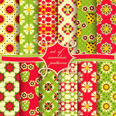 Sorunsuz vektör çizimler kümesi. Soyut şekiller ve dekoratif çiçek