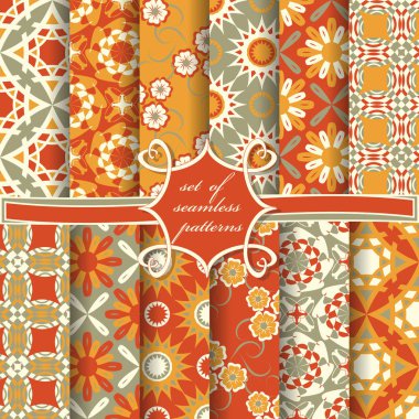 Sorunsuz vektör çizimler kümesi. Soyut şekiller ve dekoratif çiçek