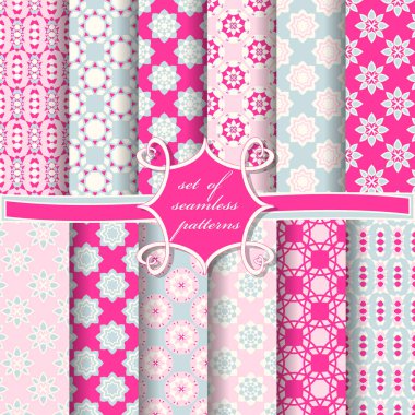 Sorunsuz vektör çizimler kümesi. Soyut şekiller ve dekoratif çiçek